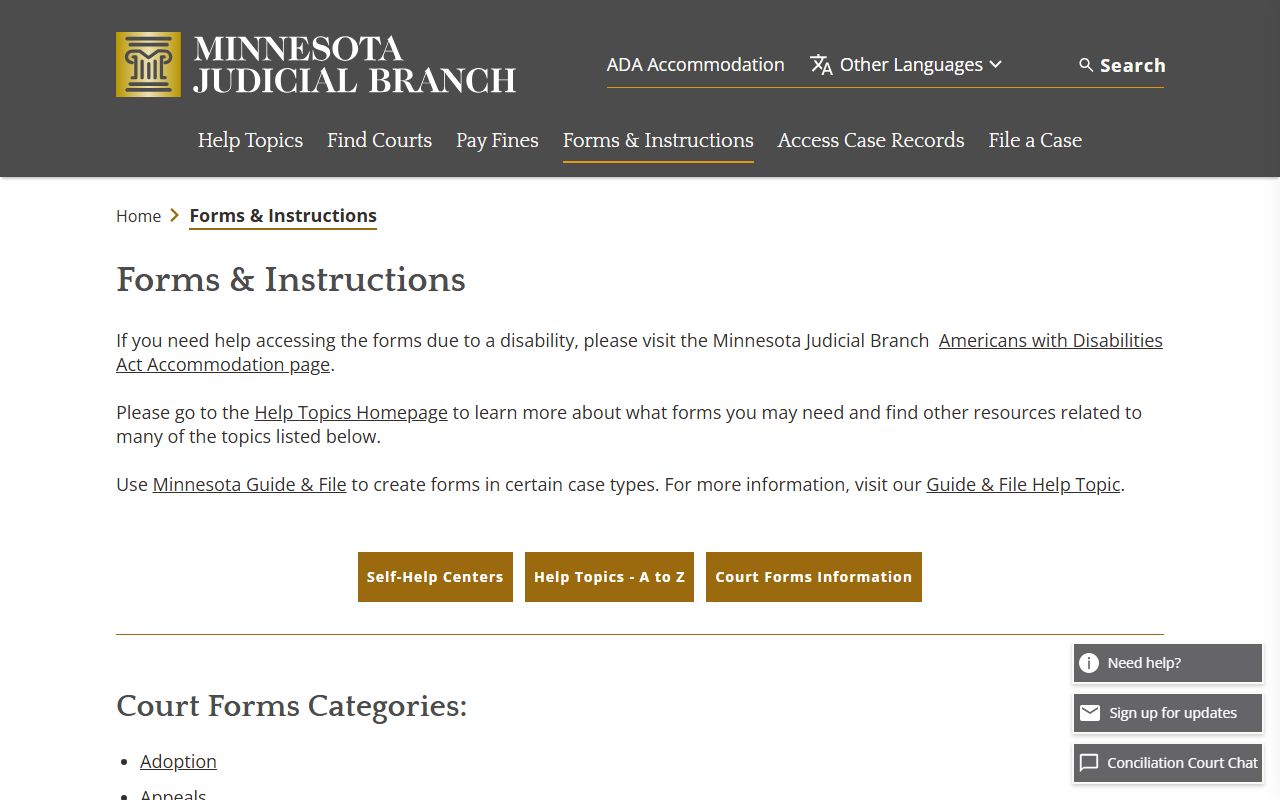 Minnesota court forms index