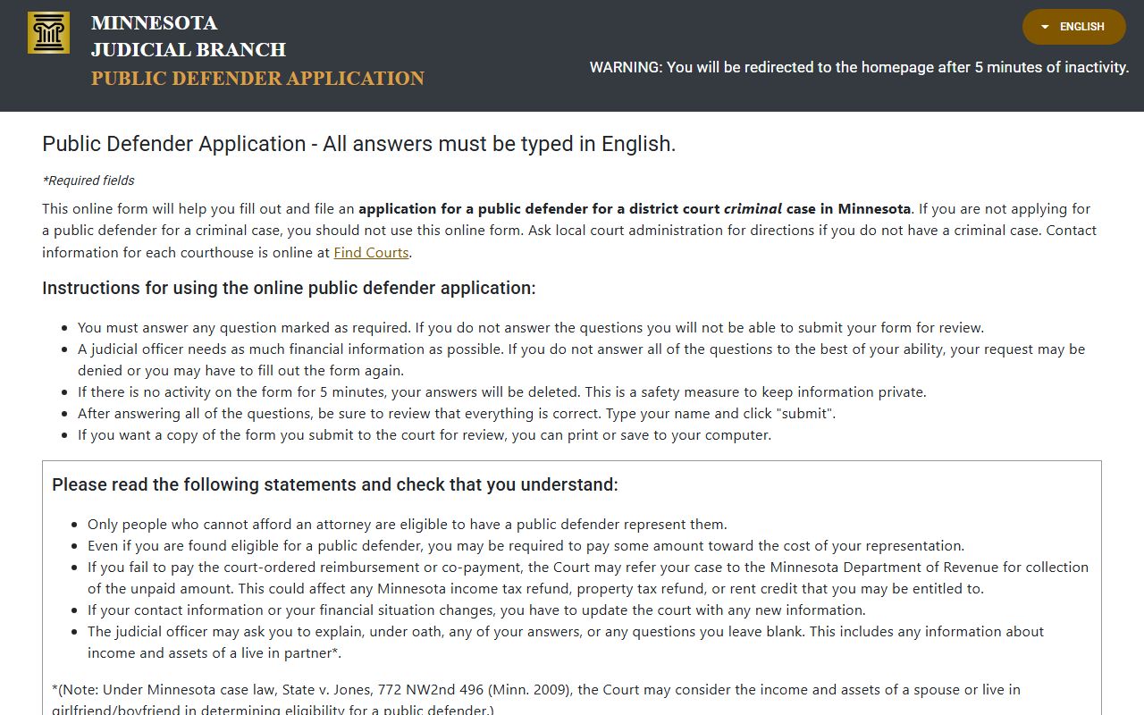 Minnesota public defender application