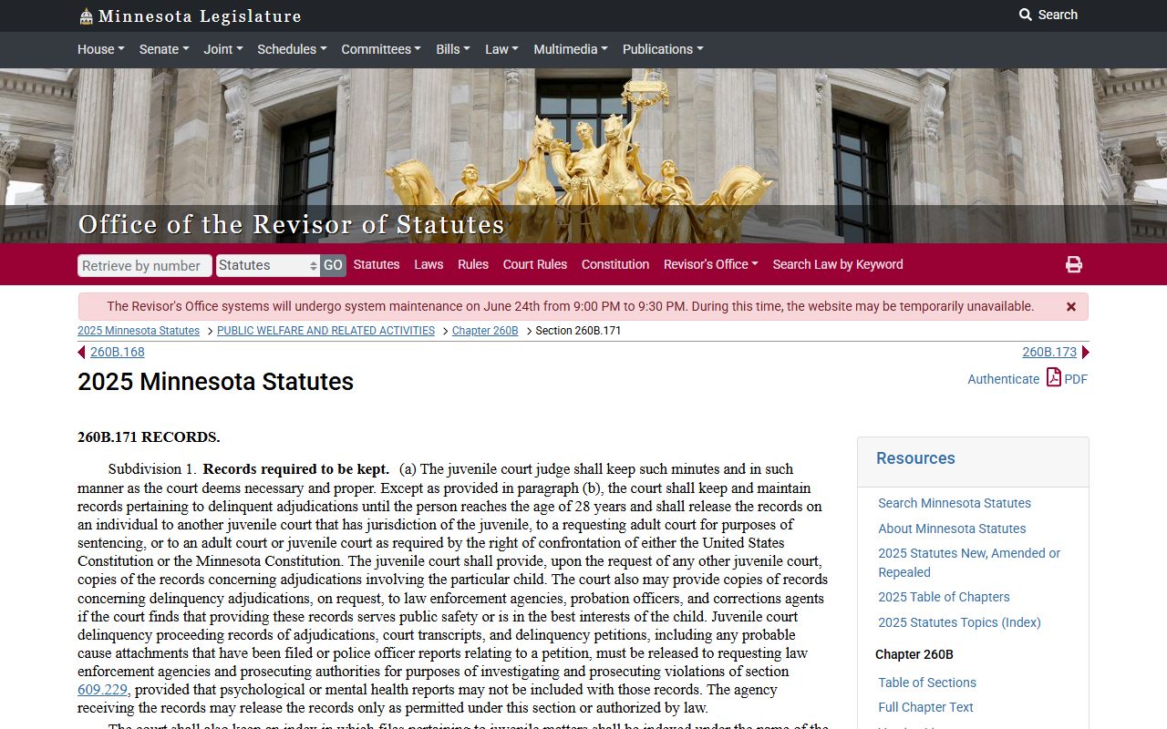 Minnesota juvenile delinquency records statute