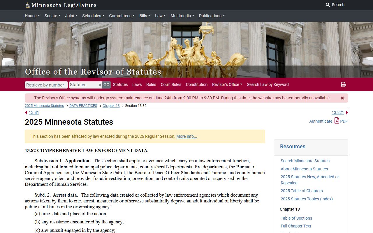 Minnesota law enforcement data statute