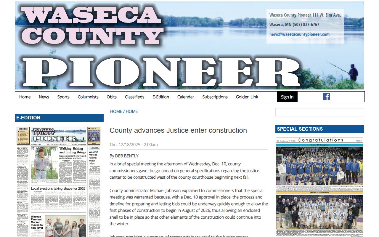 Waseca justice center construction coverage