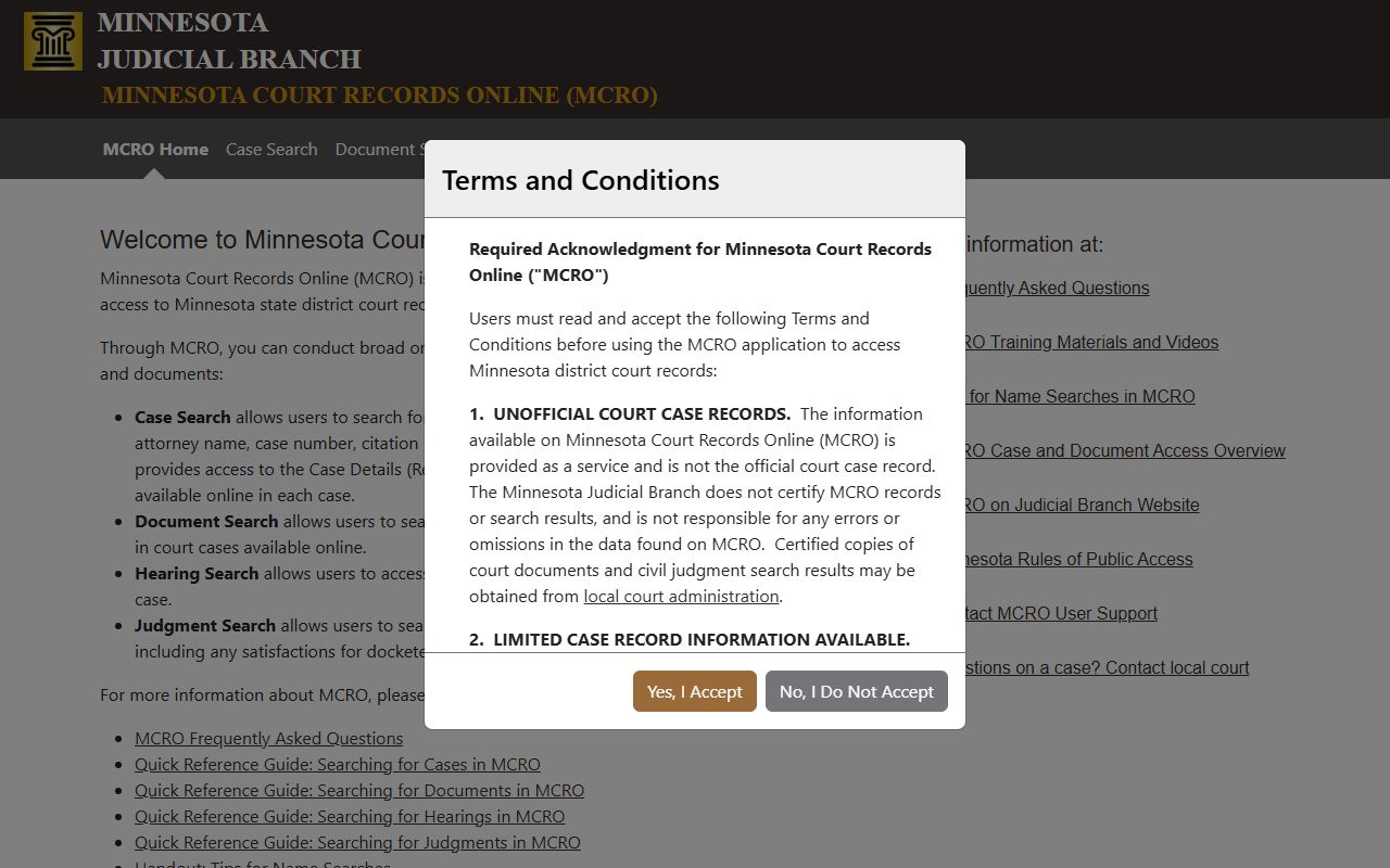 Minnesota Court Records Online public access portal
