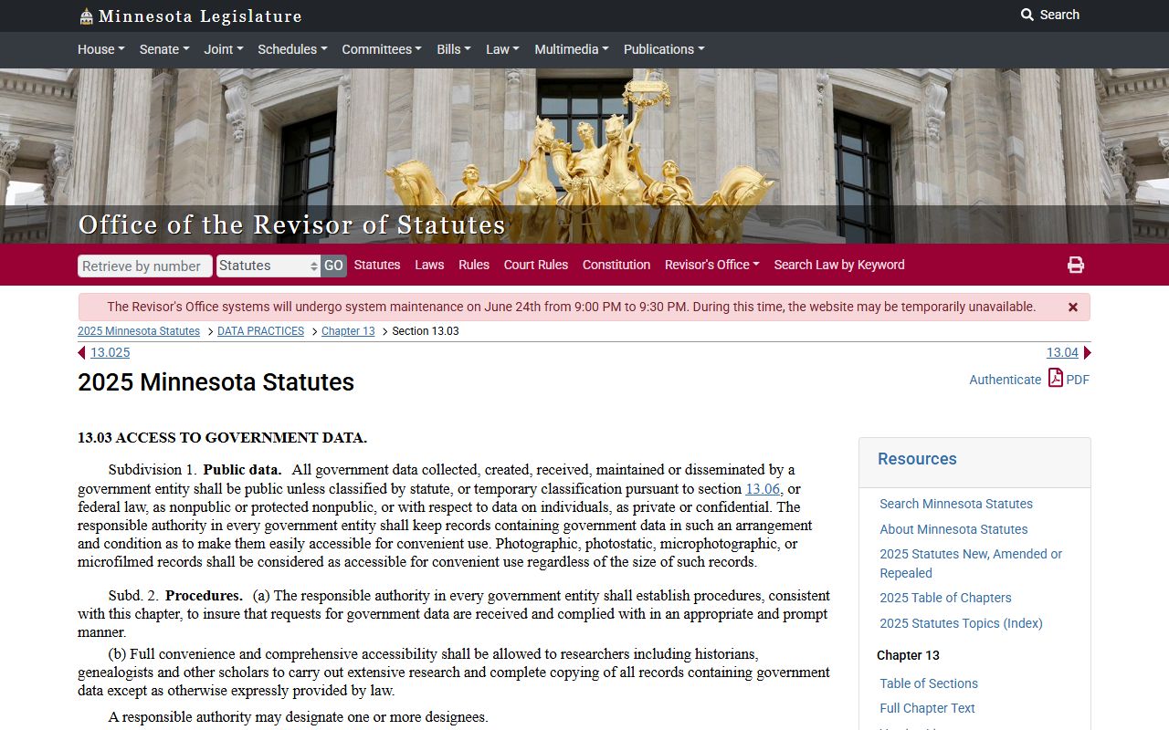 Minnesota government data statute