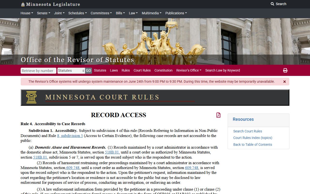 Minnesota Rule of Public Access 4