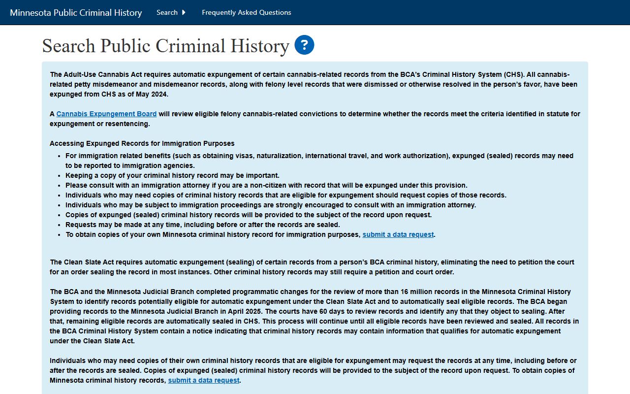 BCA criminal history FAQ