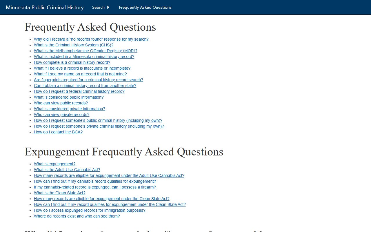 Minnesota BCA criminal history search form