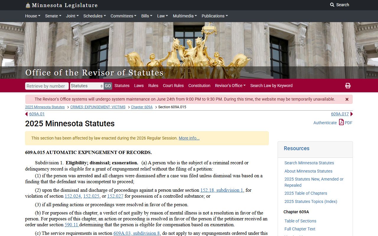 Minnesota automatic expungement statute