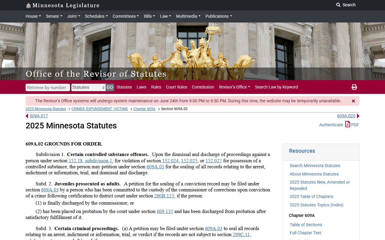 Minnesota court-ordered expungement statute