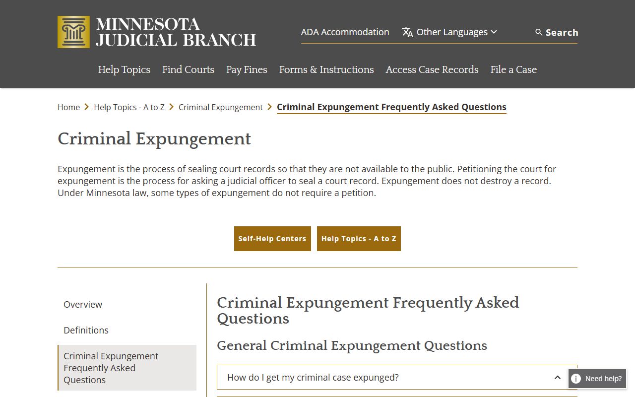 Minnesota criminal expungement FAQ
