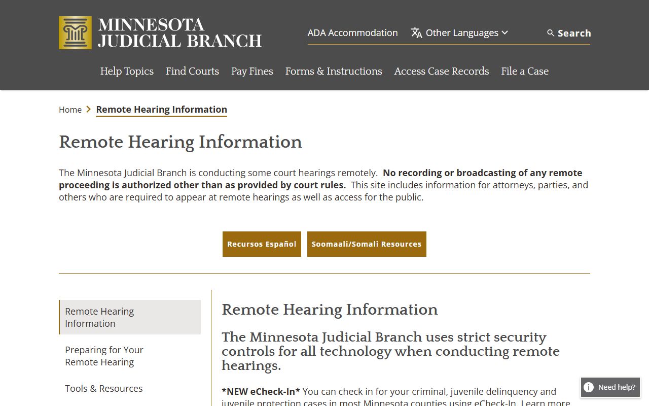 Minnesota remote hearings page