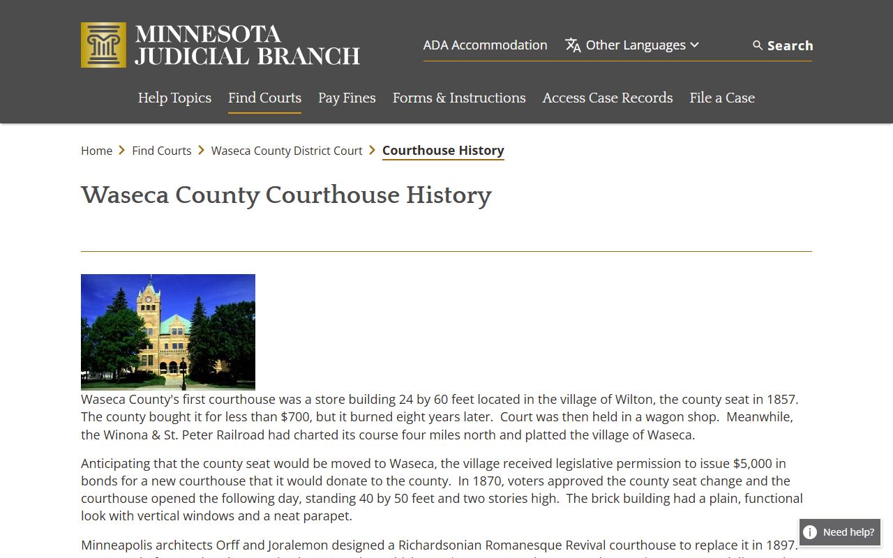Waseca courthouse history page