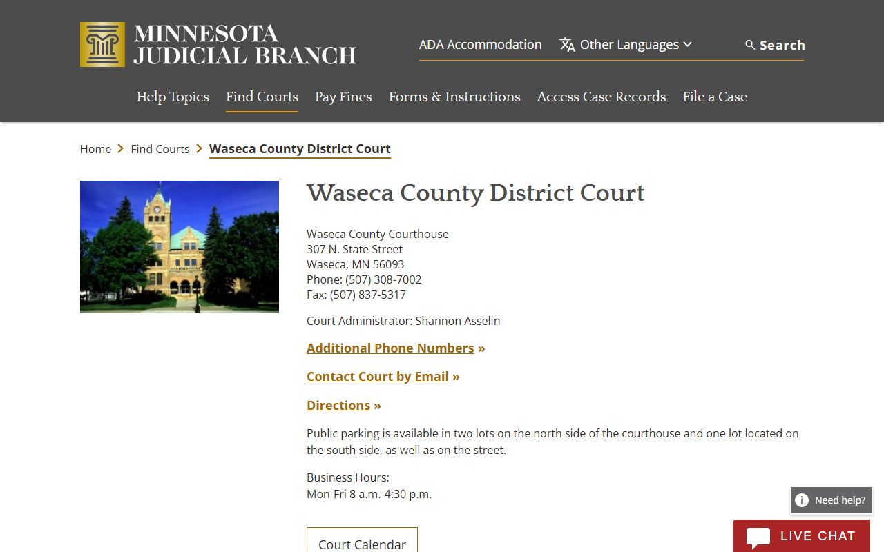 Waseca County district court resource page