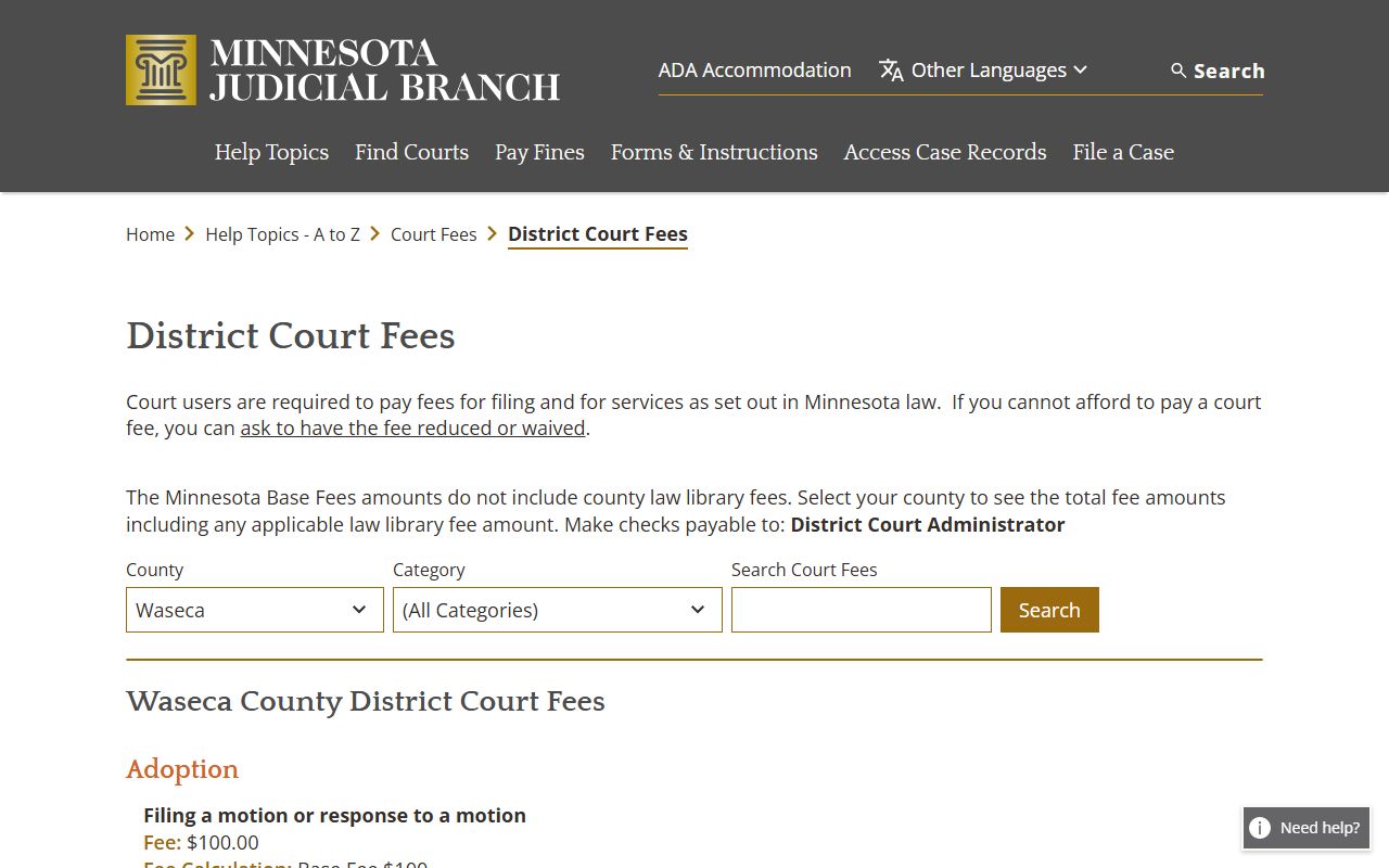 Waseca District Court page
