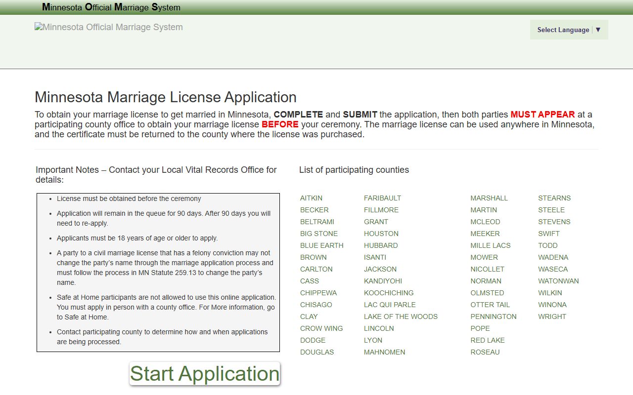 MOMS marriage license application
