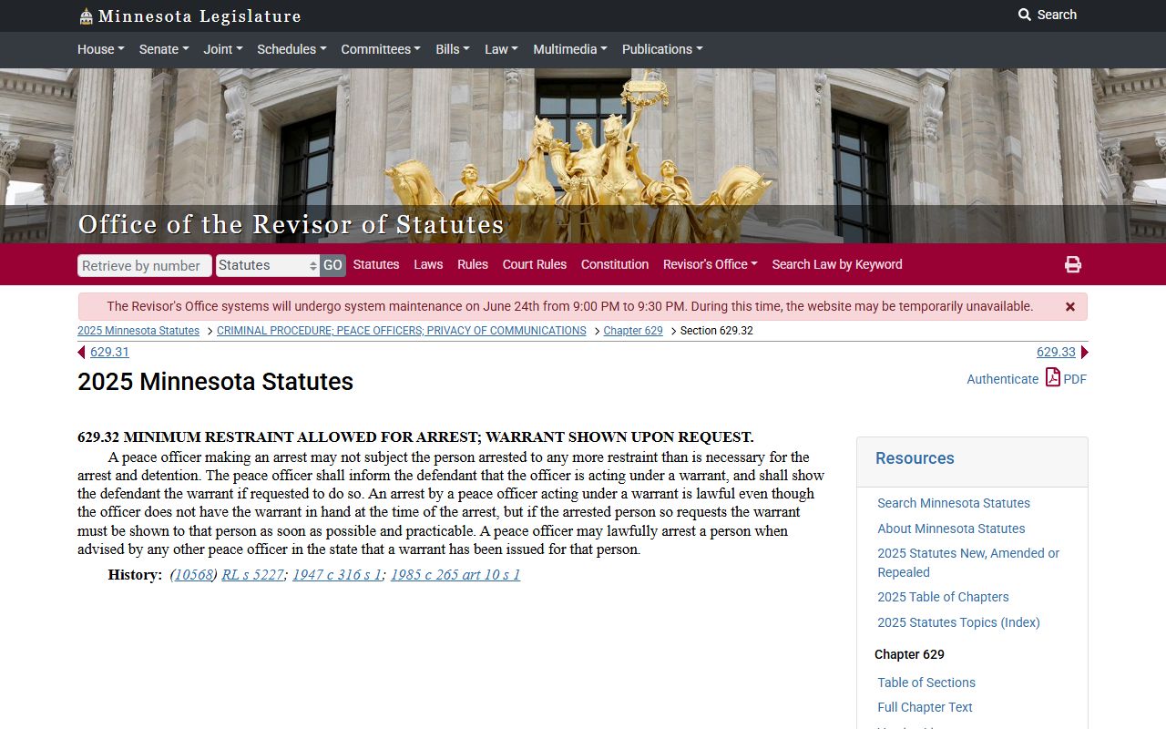 Minnesota arrest under warrant statute